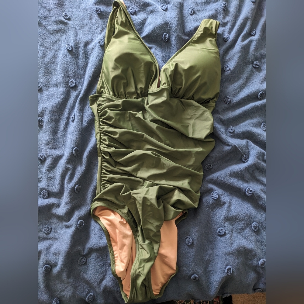 NWT JCrew Long Torso ruched V neck swim suit